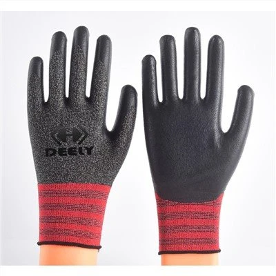 Zwart grijze nylon spandex bedekte nitrilschuim gecoate handschoen
