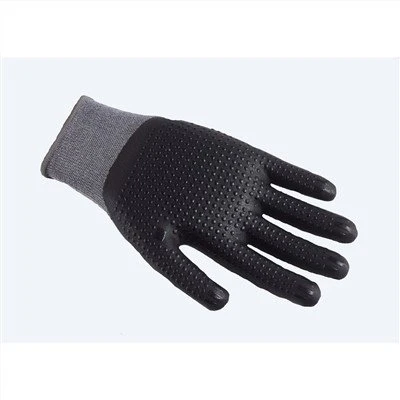 Grijze witte nylon spandex bedekte met schuim gecoate nitril gestippelde handschoen