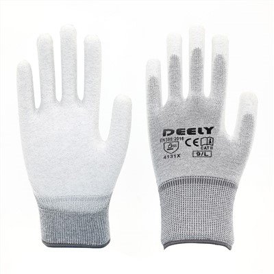Witte PU-gecoate handschoenen van polyester koolstofvezel