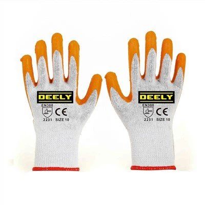 Witte polyester gebreide voering oranje latex rimpel gecoate handschoenen